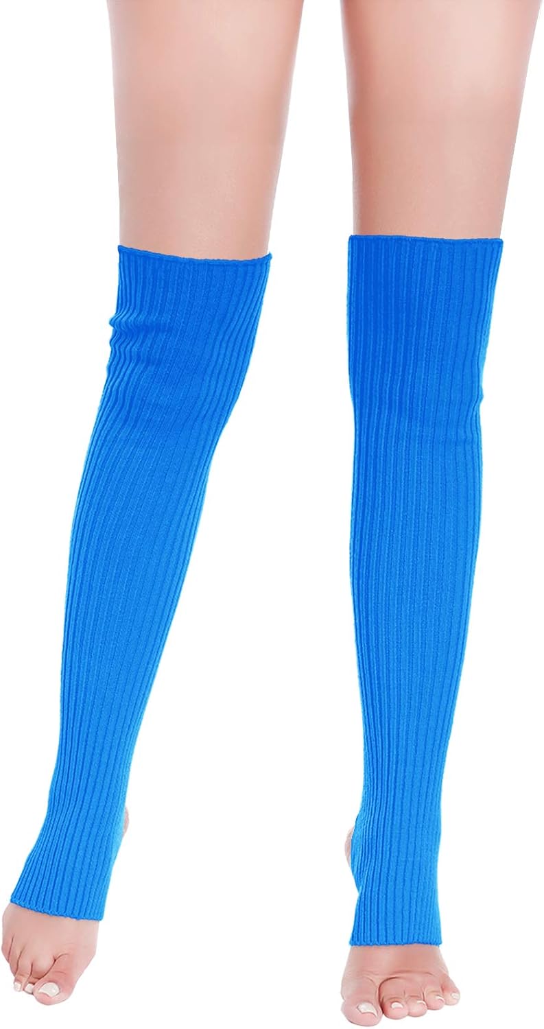 V28 Women’s Neon Knit Leg Warmer for 80s Party Dance Sports Yoga, (Hole 61-Blue)