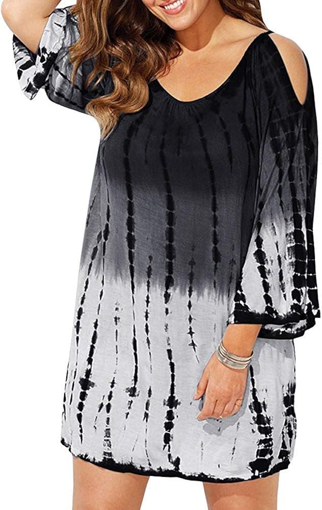Yskkt Womens Tie Dye Cover Up Plus Size Beach Coverups Swimsuits Cold Shoulder Swimwear Bathing 