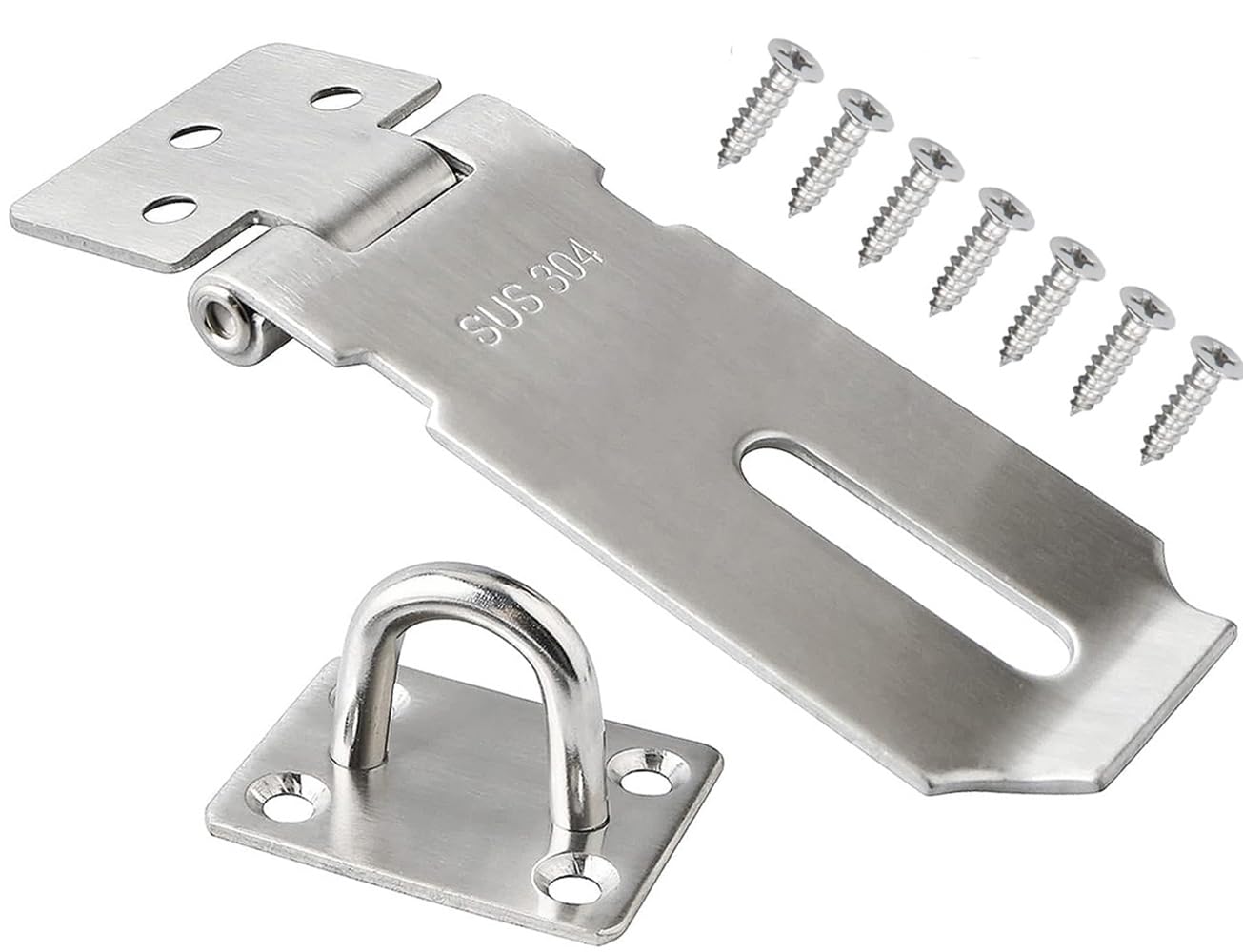 Litensh 3 Inch Door Padlock Hasp Latch Lock, 304 Stainless Steel Safety Packlock Clasp Door Clasp Hasp Lock Latch Hinges Lock for Door Silver