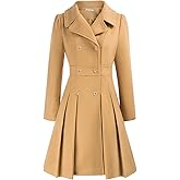 GRACE KARIN Fall Elegant Lapel Double Breasted A Line Long Pea Coats for Women Khaki M