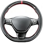 Kivnto DIY Stitching Carbon Fiber Steering Wheel Cover for Volkswagen VW Arteon Atlas Jetta Passat e-Golf Golf Sportwagen Alltrack Ti-guan 2015-2021 Black 15 inches Leather Interior Accessories
