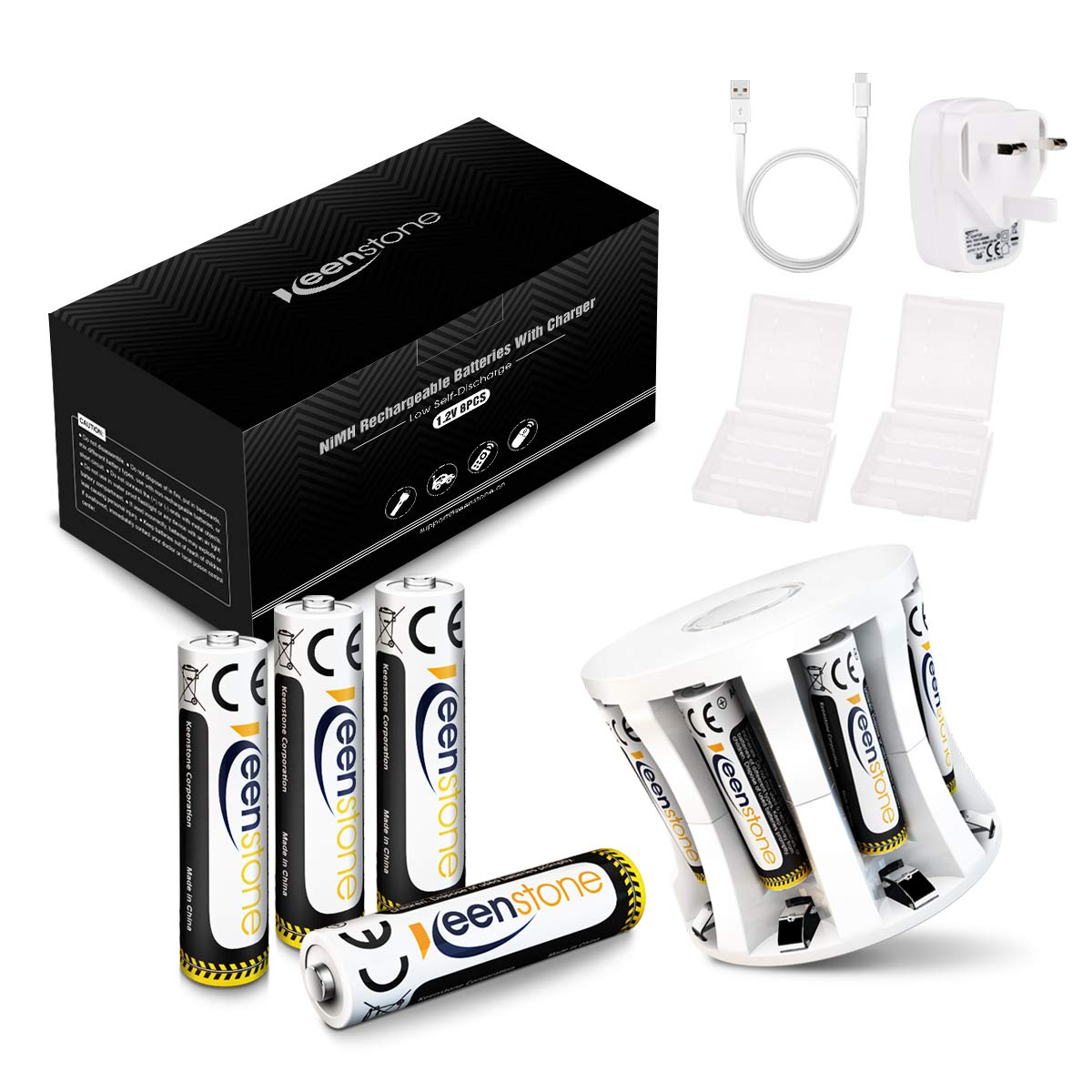 AAA Rechargeable Batterys and Charger, Keenstone Ni-MH AAA 1100mah 1.2v Battery with High Capacity, Low Self Discharge and 8-Slot Battery Charger for AA AAA Batteries (8 Pack)