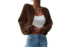 Yousify Women's Bolero Shrug Sweater Open Front Cropped Cardigans Knit Fall Trendy Casual Long Sleeve Y2K Tops