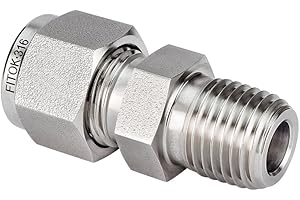 FITOK 316 Stainless Steel Compression Tube Fitting Male Connector 1/2" Tube OD x 3/8" Male NPT 6700 psi, SS-CM-FL8-NS6