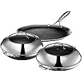 HexClad Hybrid Nonstick 5-Piece Cookware Set, 14" Pan with Lid, 14" Wok with Lid, and 12" Griddle, Stay-Cool Handles, Dishwasher and Oven-Safe, Induction Ready, Compatible with All Cooktops