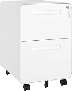 YITAHOME 2 Drawer Mobile File Cabinet with Lock, Metal Vertical Anti-Tilt Filing Cabinet Under Desk for Legal/Letter Files in Commercial Office Home, White
