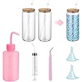 Snow Globe Tumbler 16 Oz Double Wall with Lid and Snow Globe Tumbler Supplies for Glitter Globe Kit DIY Glass Cup Gift Contains Plastic Squeeze Bottle Small Funnel Tweezers Bent Syringe