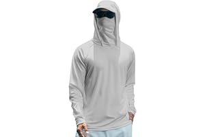 BAKGEERLE Mens Long Sleeve Sun Protection Shirts with Mask UPF 50+ Fishing Rash Guard Hoodies Hiking Uv Shirts with Hooded