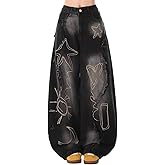 OTEEGX Baggy Jeans for Women Girls Star Wide Leg Barrel Jeans Embroidered Patchwork Cute Denim Pants Trendy Clothes