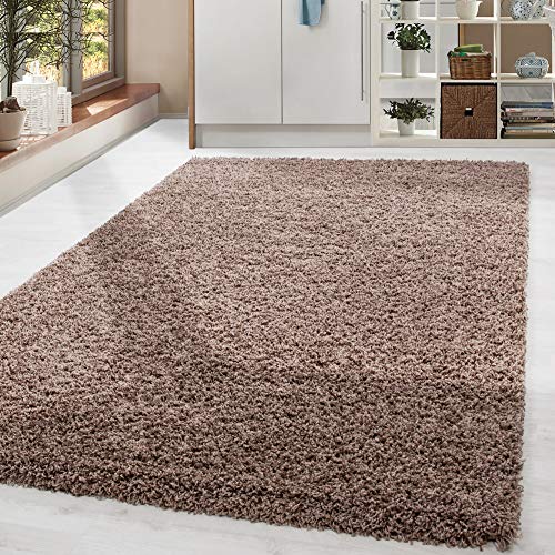HomebyHome Shaggy Hochflor Teppich, 160x230 cm, Mokka, weich, flauschig, modern, einfarbig, Perfekt für Wohnzimmer, für Wohnzimmer Schlafzimmer Flur