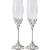 LASODY Crystal Set Champagne Flutes - Wedding Glasses for Bride & Groom - Toasting Cups Gift Sets for Couples - Engagement, Wedding, House Warming Gift