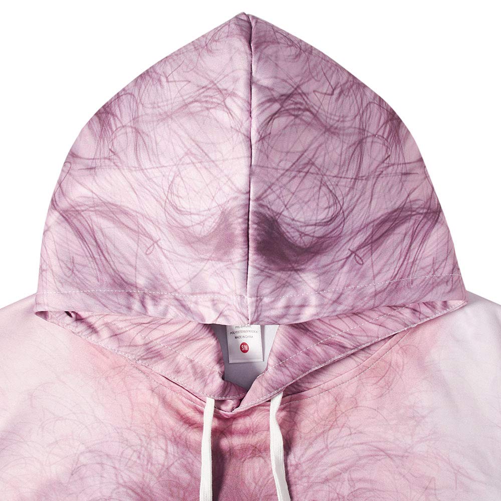 Leapparel Unisex Pullover Colorful 3D Hoodie Galaxy Sweatshirt for Men and Women Cool Graphic Prints Sweater with Big Pocket (Large/X-Large, Chest Hair-Pink)