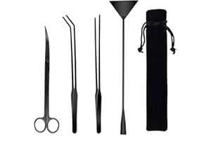 Fistoy Aquarium Scissor Tweezers Spatula Tool - 4 in 1 Stainless Steel Aquatic Plants Aquascaping Tools Set for Fish Starter Kits & Aquariums Tank(Black)
