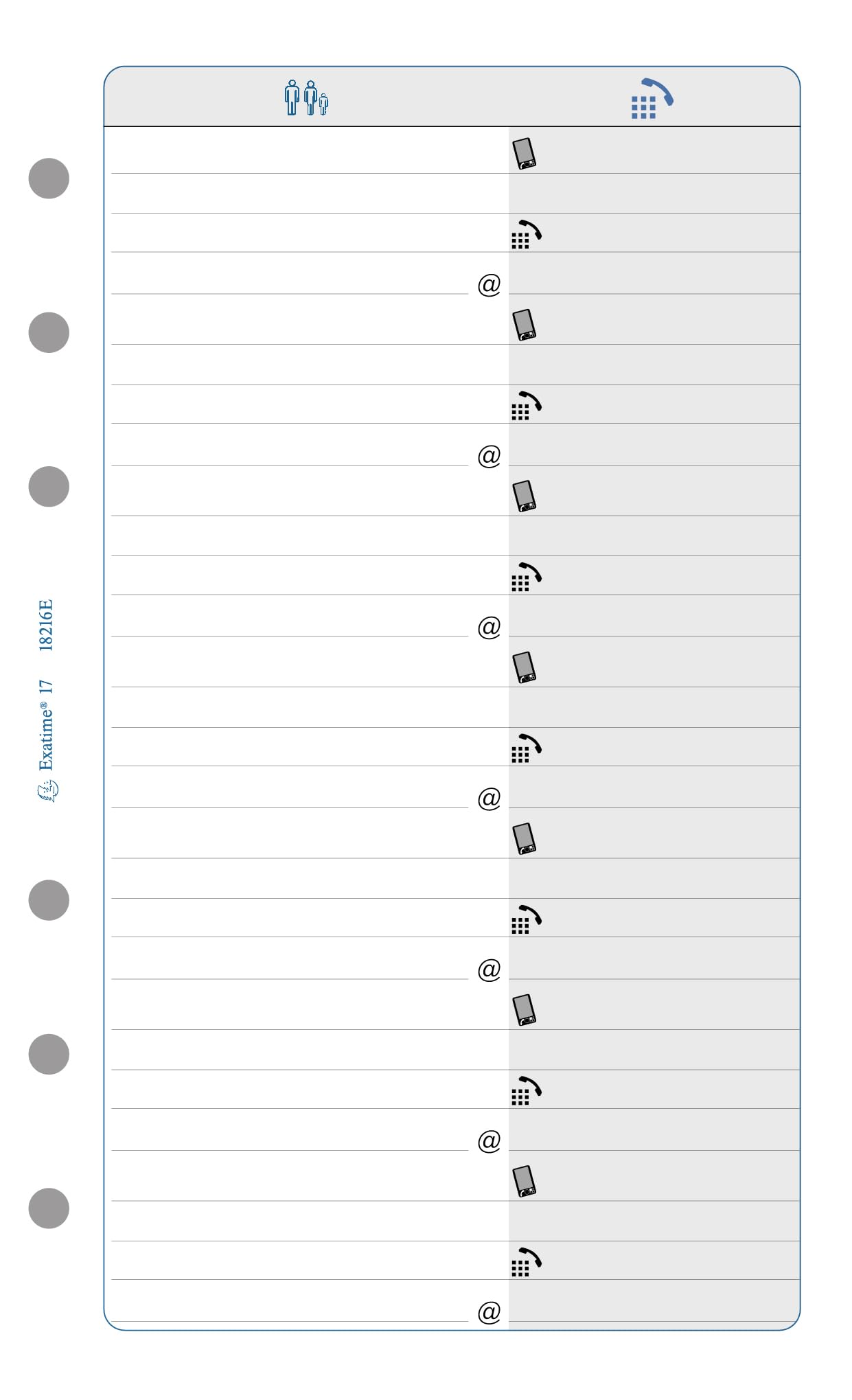 Exacompta 18216 Refill Address-Telephone Paper for Exatime 17 Organiser, 47 White Sheets