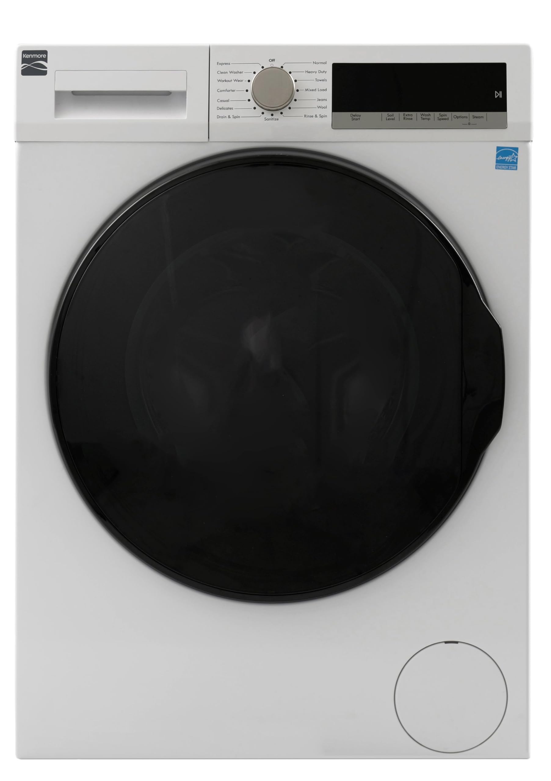 Photo 1 of Kenmore 24” Front Load Washer with Accela Wash, Active Spray, Active Rinse and Steam Option, 2.2 Cubic Ft. Total Capacity, Energy Star Certified, White