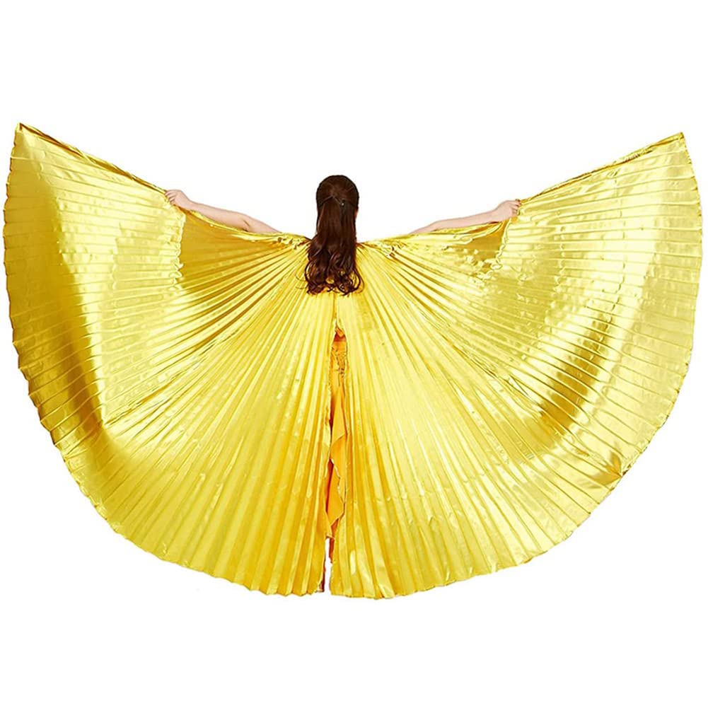 Leemiman Women Belly Dance Opening Wings for Halloween Christmas Party Professional Belly Dance Costume Wings with Sticks (Gold)