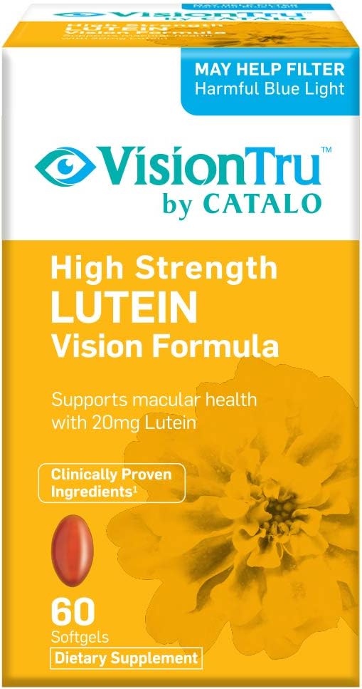 VisionTru High Strength Lutein Vision Formula, Support Macular Heath with 20mg Lutein from Clinically Proven Ingredient of Marigold Flower Extract, 60 softgels
