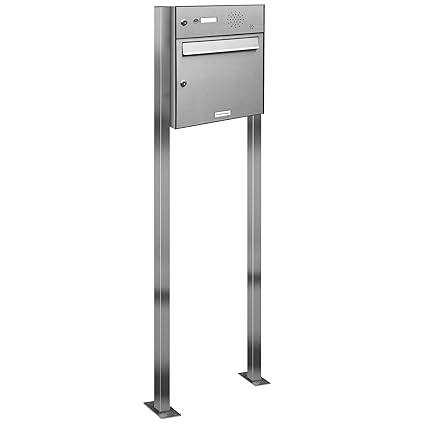 AL Briefkastensysteme 1er Edelstahl Standbriefkasten mit Klingel rostfrei als 1 Fach Briefkastenanlage in Postkasten Briefkas