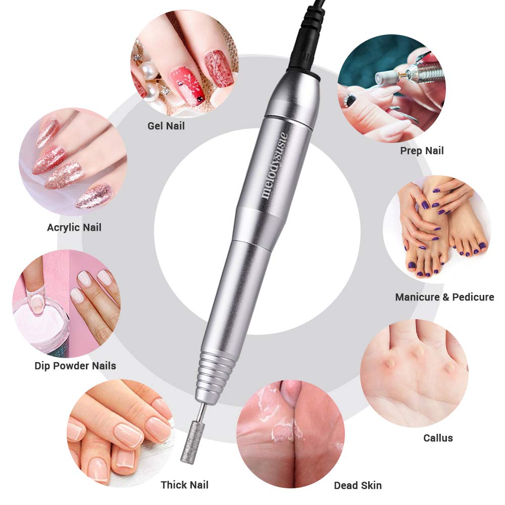 MelodySusie Portable Electric Nail Drill, Compact Efile Electrical Professional Nail File Kit for Acrylic, Gel Nails, Manicure Pedicure Polishing Shape Tools Design for Home Salon Use, Silver: Beauty