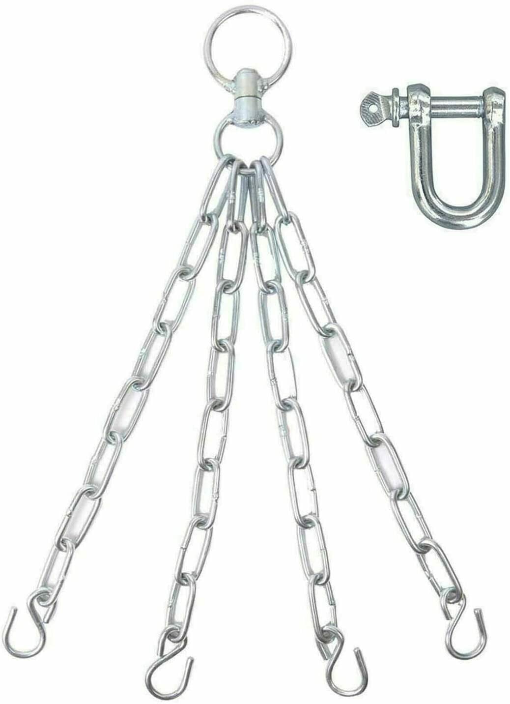 SOO Heavy Duty 4 Panel Punch Bag Chain With D Ring Wall Mount Punch MMA Training Bag Hanger 4 middle and 1 large snap hook for quick attachment, Silver