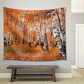 Orange Birch Grove - Fabric Wall Tapestry Home Decor - 51x60 inches