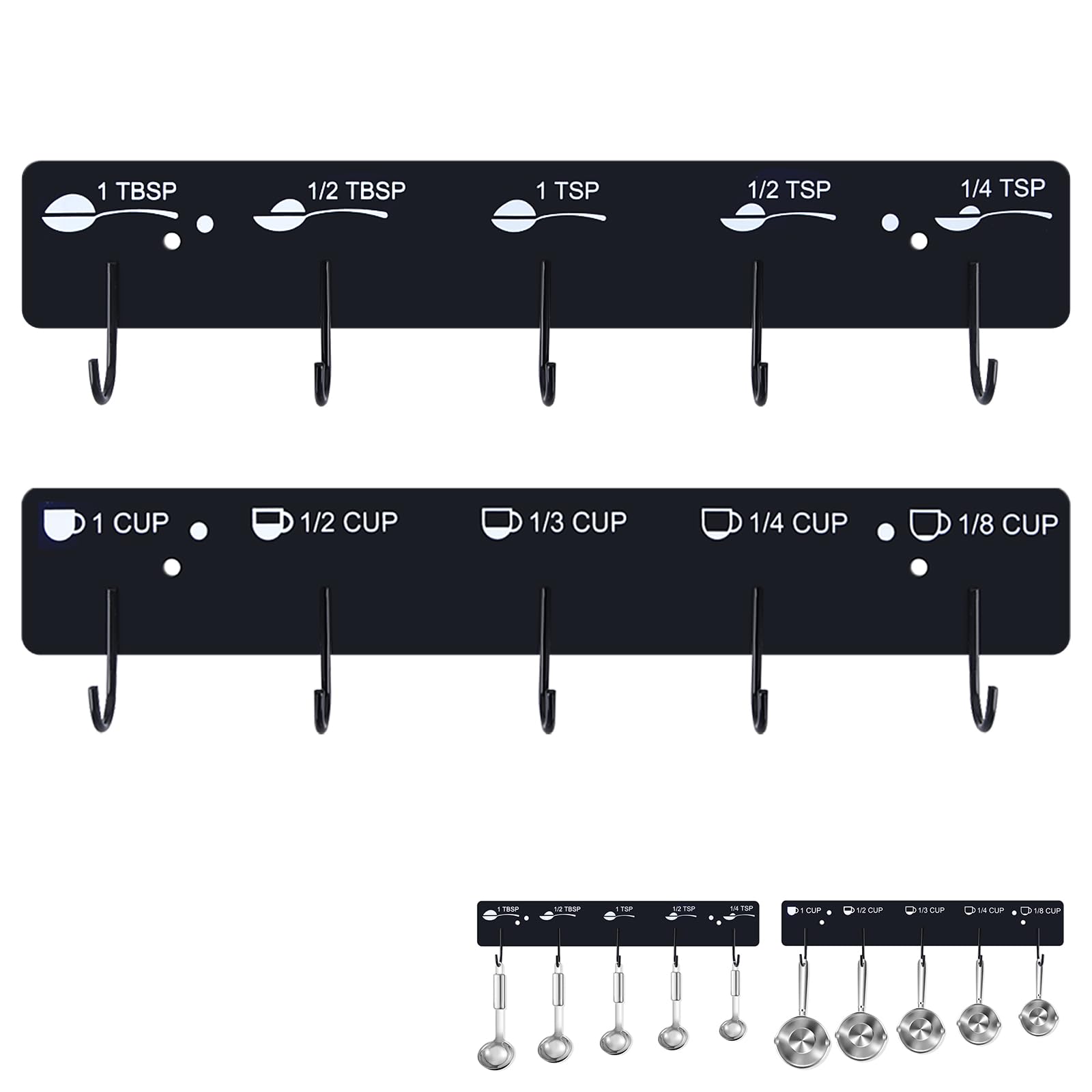 Photo 1 of SoeKoa Premium Measuring Cups and Spoons Hanging Rack, Measuring Cup Organizer Rack Suitable for Kitchen Hanging Cups and Spoons, Including Screw and Adhesive Mounting, Cups and Spoons Rack 2pcs