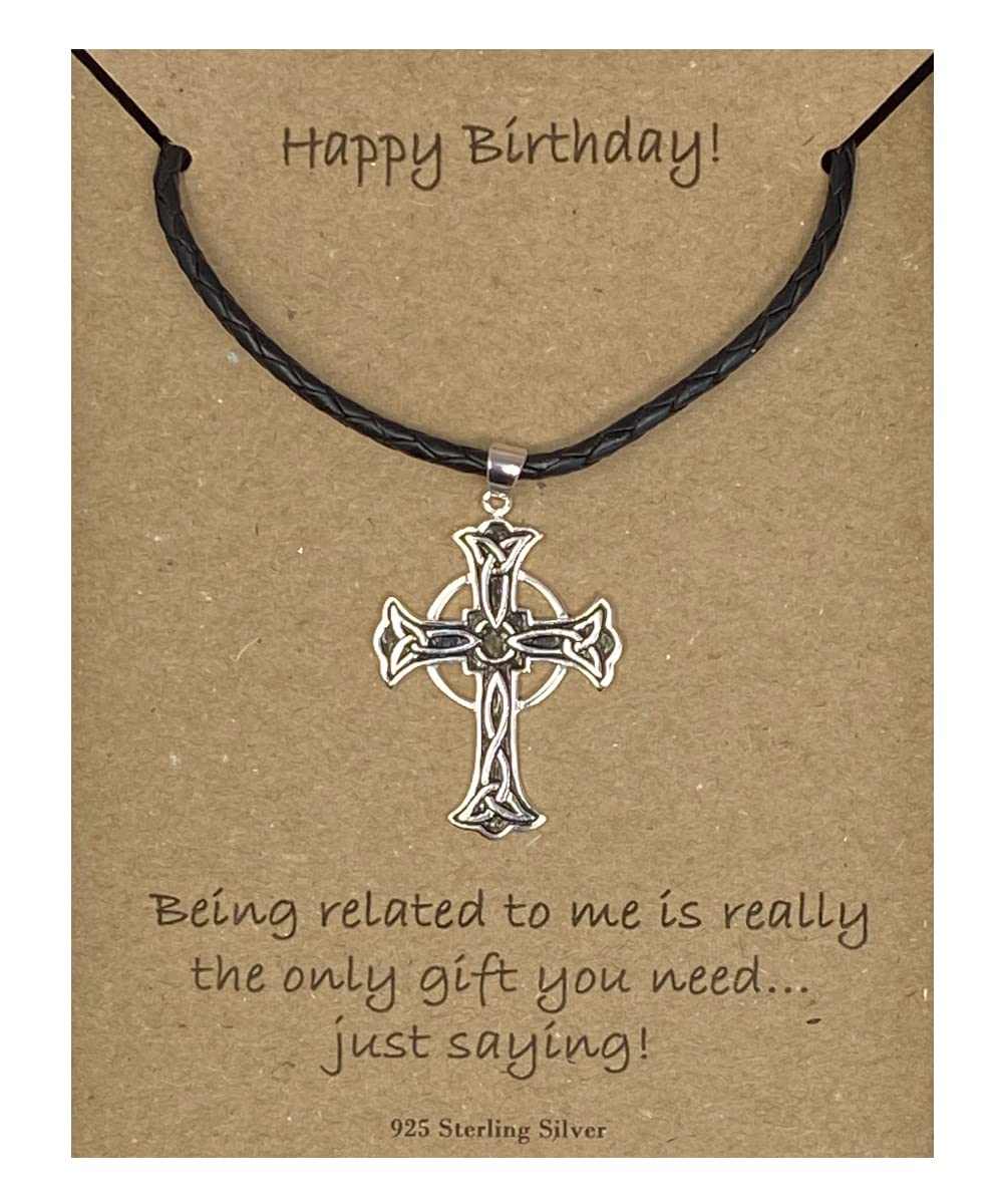 Strictly Gifts Mens Happy Birthday Funny Card with necklace from relative (Celtic Cross on Leather Necklace)