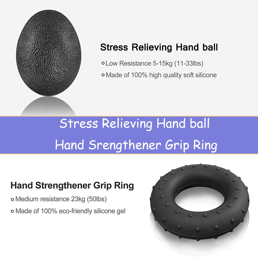 Rareccy Hand Grip Strengthener Workout Kit 5 Pack, Hand Grip Exerciser Set, Including Adjustable Resistance Hand Gripper + Finger Exerciser + Finger Stretcher + Stress Relief Grip Ball + Grip Ring