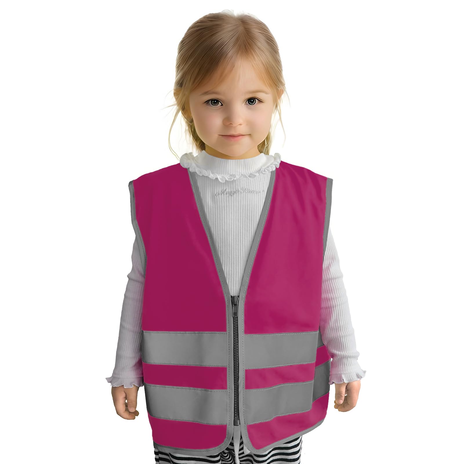 Graunton High Vis Vests，High Visibility Vest for Children，High Vis Vest for Biking, Walking, Commuting, Safety Vest, Zipper, Rose Red, XXS.