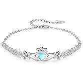 CUOKA MIRACLE Claddagh Bracelet for Men, Sterling Silver Irish Jewelry Couple Claddagh Heart Bracelets Birthday Jewelry Gift Adjustable Link Lucky Charm Bracelets