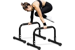 TABEKE Push Up Bar, 14'' High Steel Parallettes & Dip Bar with Full Coverage Foam Handle, Heavy-Duty Calisthenics Parallel Bars for L-Sit, Dips, Home Gym Strength Training Workout