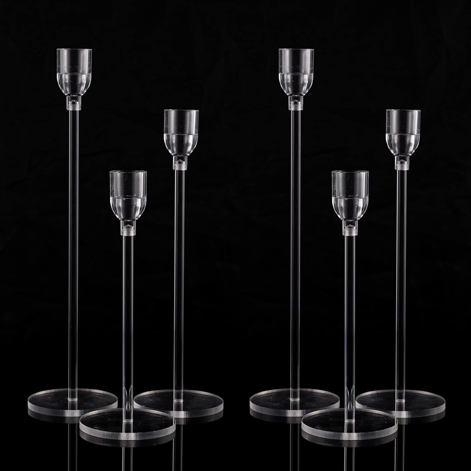 VINCIGANT 6 Pcs Acrylic Candle Holders, Candlestick Holders for Wedding Centrepieces, Living Room, Dinning Table, Party, Home Decoration, ONLY Fit for LED Taper Candles