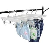 TOPIA HANGER 11.8 Inch White Wooden Pants Skirt Hangers for Kids Baby Toddler Children, Extra Thick Chrome Hooks & Anti-Wrinkle Premium Flat Clips 10 Pack CT09PW