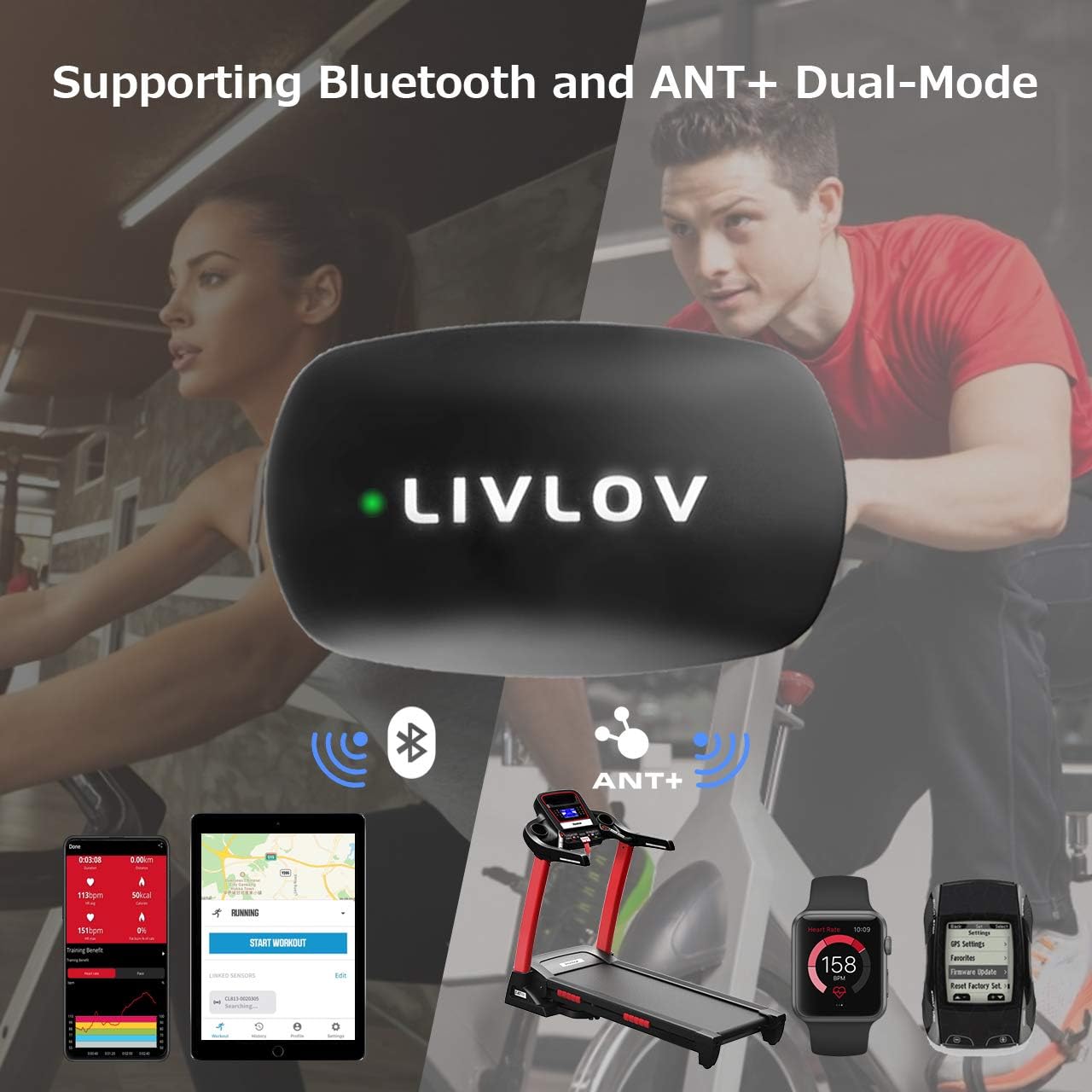 LIVLOV V6 Heart Rate Monitor Chest Strap, Bluetooth ANT+ Heart Rate