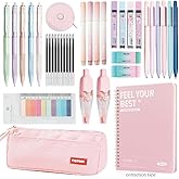 RHUIOKJLDF 39PCS Macaron color School Supplies set，5 ballpoint pens，notebooks, pencil cse, sticky notes ，6mechanical pencil，2Correction Tapes，4fluorescent pens