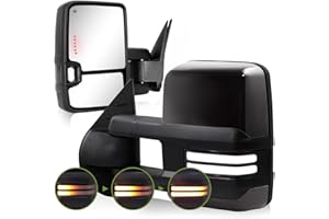 SIZIOM Switchback Towing Mirrors for 2007-2013 Chevy Silverado Avalanche Suburban Tahoe/GMC Sierra Yukon Side Mirror with Power Heated Dynamic Signal Running Light Pair Set(Paint Black)