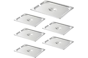 HECMAC 6-Pack 1/2 Size Notched Hotel Pan Cover,Stainless Steel Solid Steam Table Catering Food Pan Lid with Handle