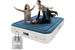 VOSSER Queen Air Mattress with Built-in Pump,Fast & Easy Inflation/Deflation Inflatable Mattress, Foldable Blow Up Mattress with Storage Bag, Inflatable Bed for Home, Camping & Guests