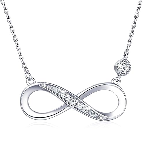 Damen Halskette aus 925 Sterlingsilber Unendlichkeit mit Stein links - Unendlichkeitszeichen - silber Kette mit Steinchen im 