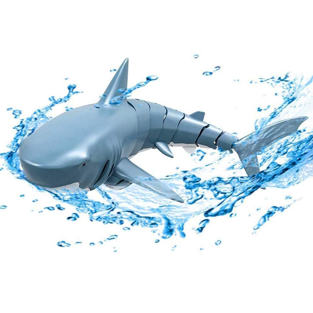 Okssud Remote Control Shark Toys, 2.4G Simulation Waterproof Shark Toy Velocity Electric RC Fish Boat Shark for Swimming Pool Bathroom Toy