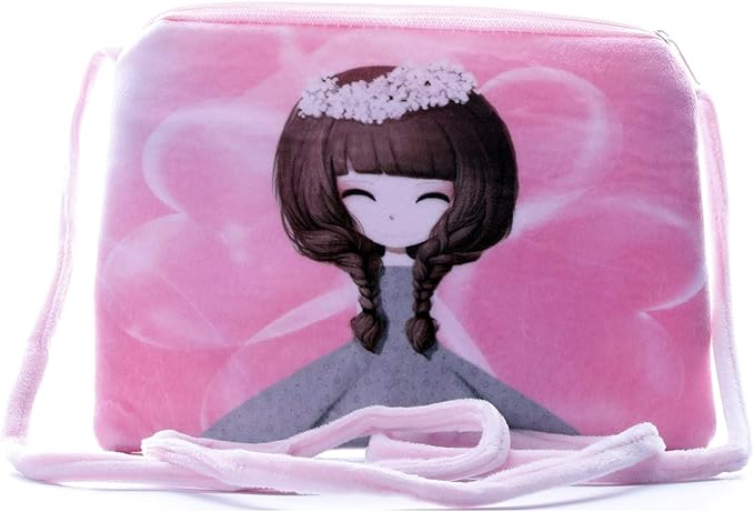 Happy Club Toys | Princesses Soft Cute Cartoon Printed Canvas Material Sling Bags for Girls Kids Casual Purse | Baby Pink