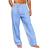 Runcati Mens Linen Cotton Casual Pants Elastic Waist Drawstring Lightweight Pants Loose Fit Summer Beach Yoga Trousers