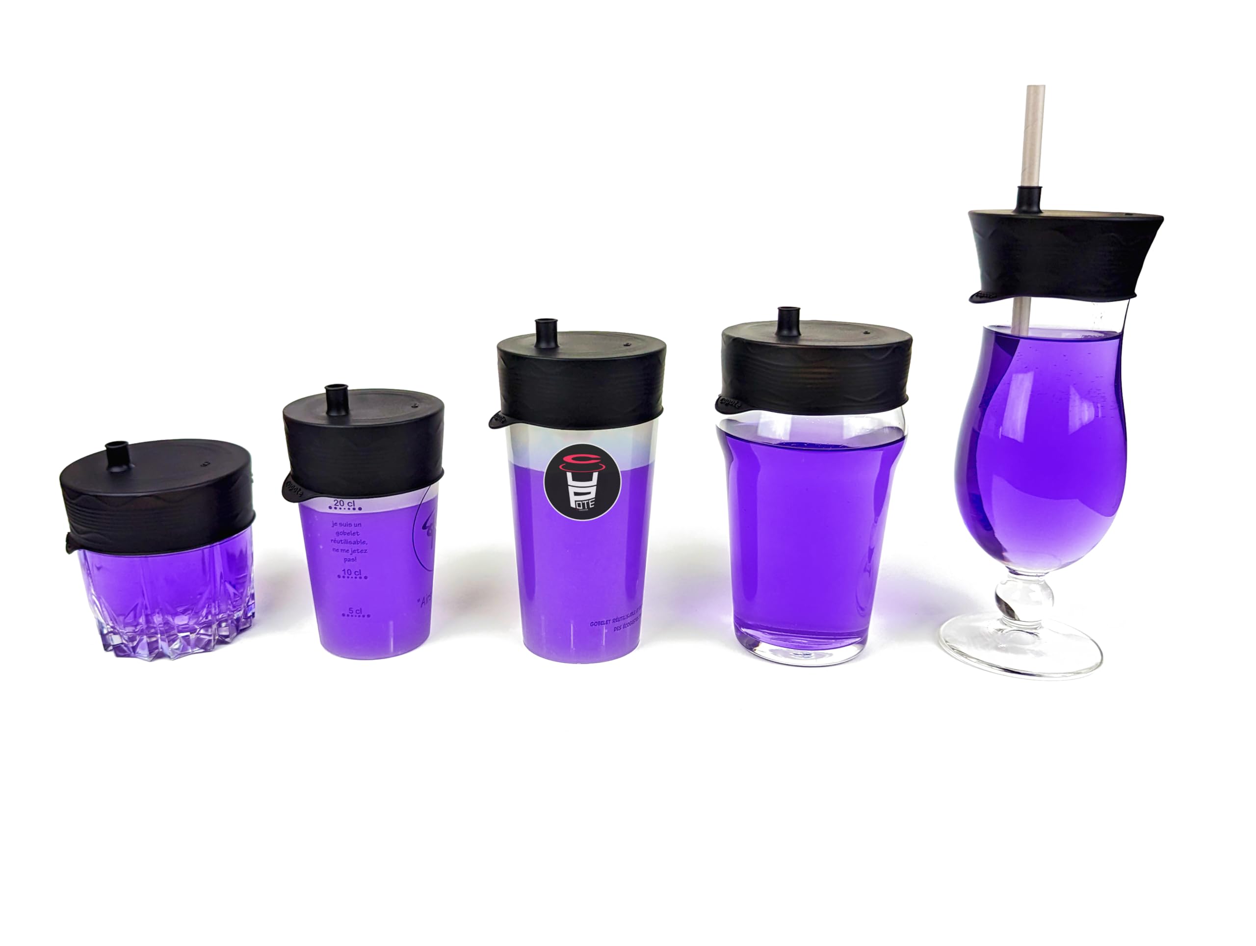 Extendible Anti-Drug Glass Protection – Reusable Silicone Black – Adaptable to Most Glasses (Pack of 5)