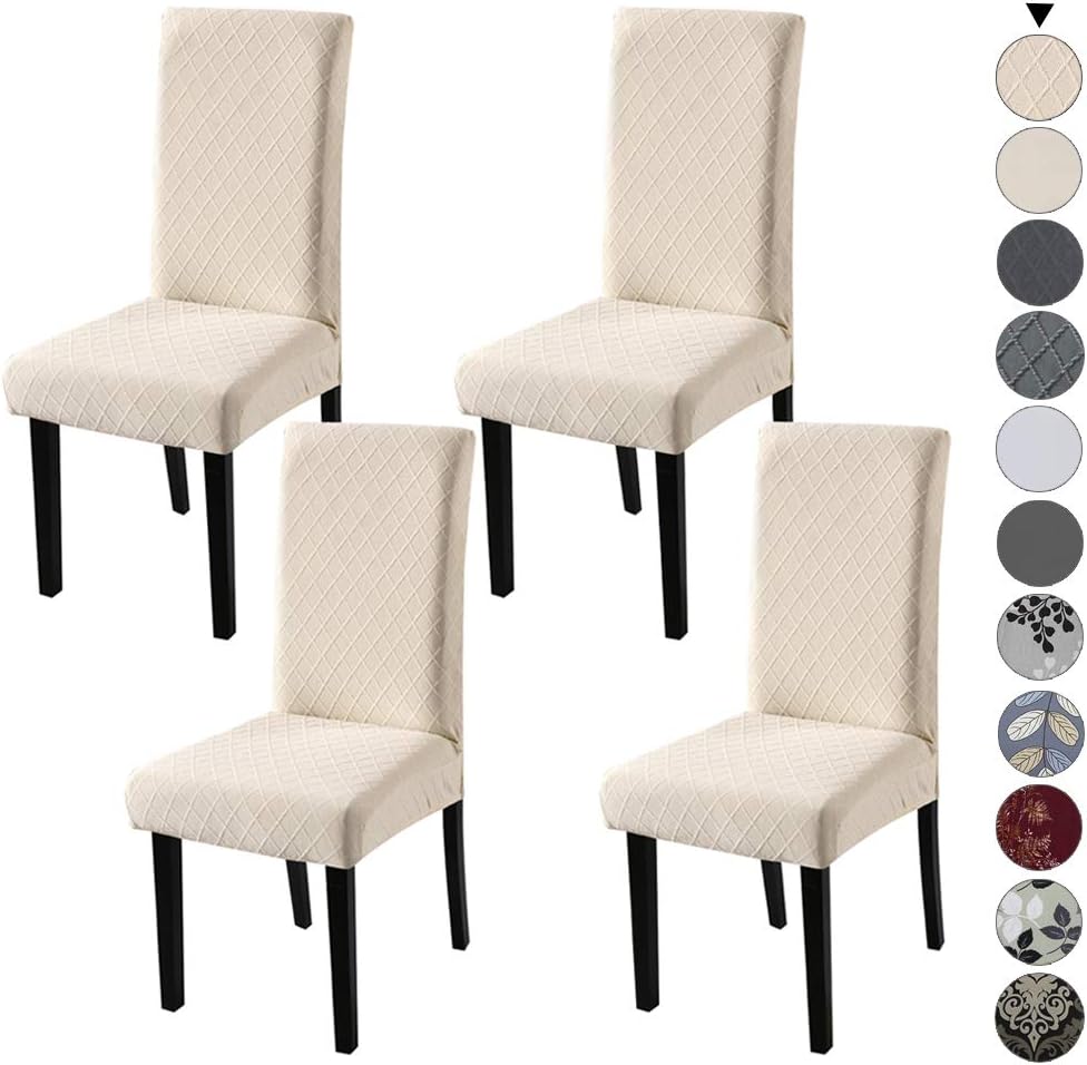 Slipcovers - YISUN Dining Chair Covers, Stretch Removable Washable Dining Chair Protector Parsons Chair Slipcover for Hotel, Dining Room, Ceremony, Banquet Wedding Party (4 Pack, Beige)