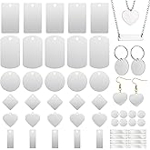 MorningRo 50 Pcs Mixed Laser Engravable Blanks Stainless Steel Stamping Blanks Including Round Rectangle Heart Pendants Charms for Necklace Bracelet Earrings ID Tags DIY Crafts