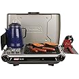 Coleman Tabletop 2-in-1 Grill & Stove with 2 Adjustable Burners, Propane Grill/Stove with Push-Button Starter, Wind Guards, Grease Tray, & 20,000 BTUs of Power for Camping, Tailgating, & More