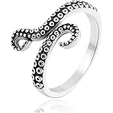 Aloluo Octopus Tentacle Statement Ring for Women Men Silver Plated Vintage Punk Adjustable Goth Cool Open Band Finger Rings Birthday Party Jewelry Gifts