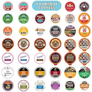Coffee Pods Variety Pack Sampler, Assorted Single Serve Coffee for Keurig K Cups Coffee Makers, 40 Unique Cups