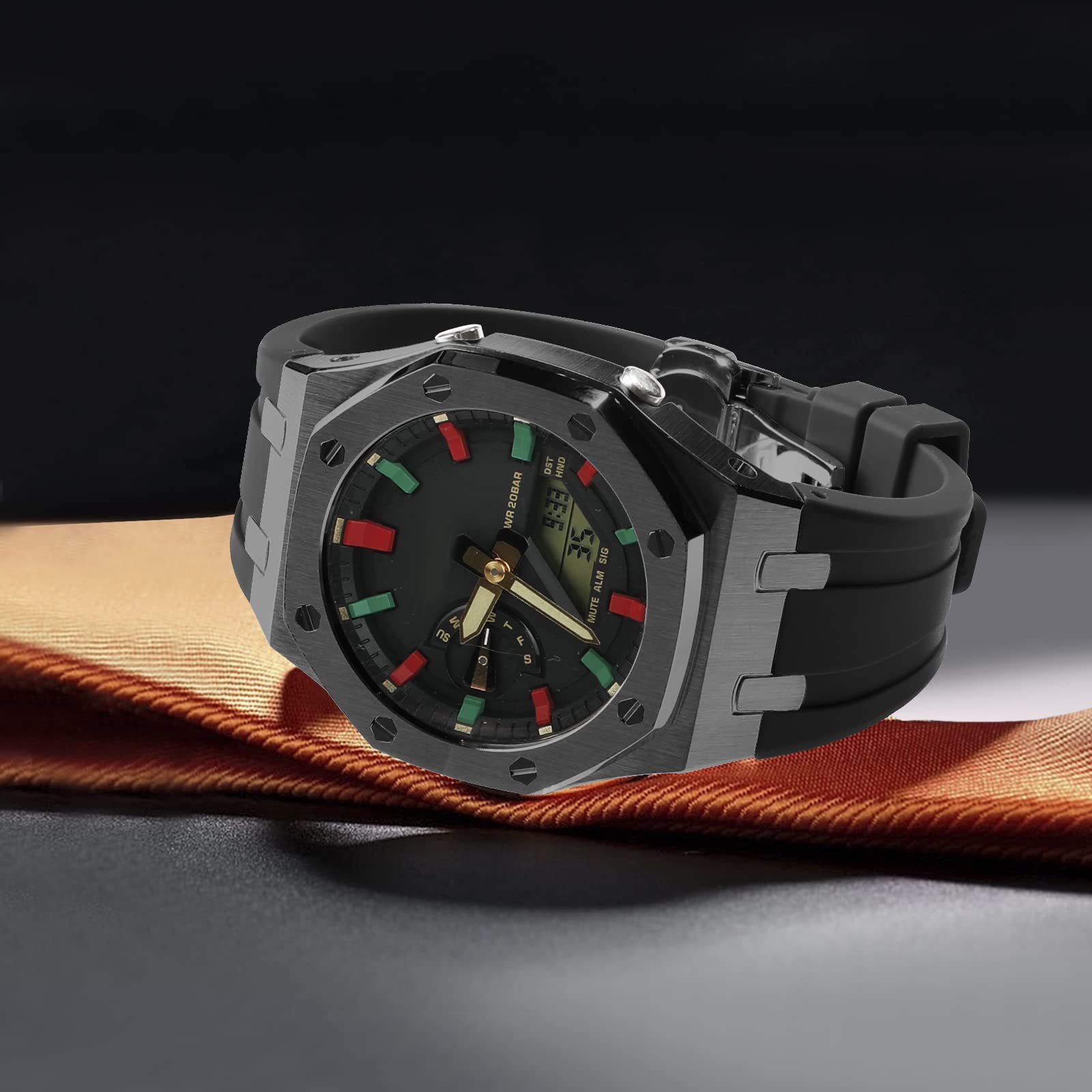 Neuupesen GA2100 Stainless Steel Watch Case with Metal Watchband and Rubber Strap Mod Kit - Compatible with GA-2100/GA-2110/GA-B2100 Series - Watch Part Replacement