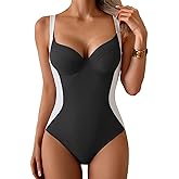 B2prity Bathing Suit for Women Slimming Push Up One Piece Swimsuit Lace Up Back Color Block Swimwear